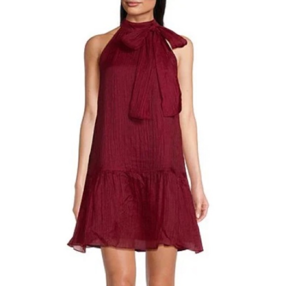 J.Marie Cole Bow Tie Halter Neck Sleeveless Mini Dress NWT Red Organza - Picture 1 of 9
